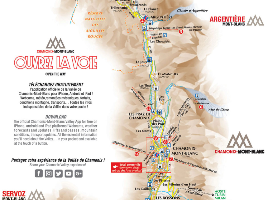 Chamonix Town Maps, Les Houches Town and Argentiere Village Map